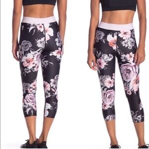 Zella Vera Floral High Rise Crop Black and Pink Floral leggings